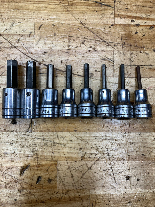 Snap On SAE Hex Bit 3/8” Drive Socket Set 8pc. USA 208EFAY