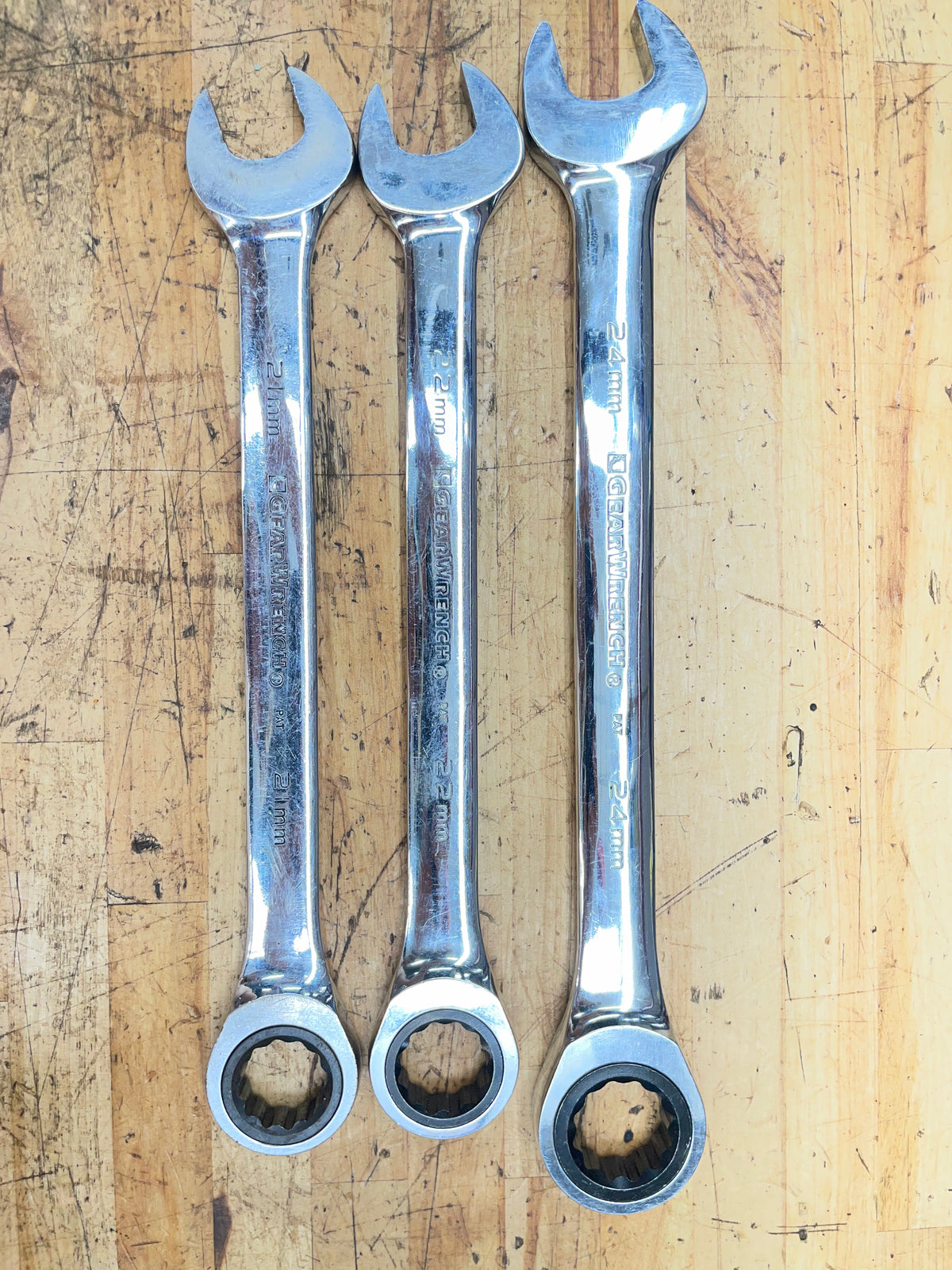 Gearwrench Metric Large Size Ratcheting Combo Wrench Set 21,22,24mm