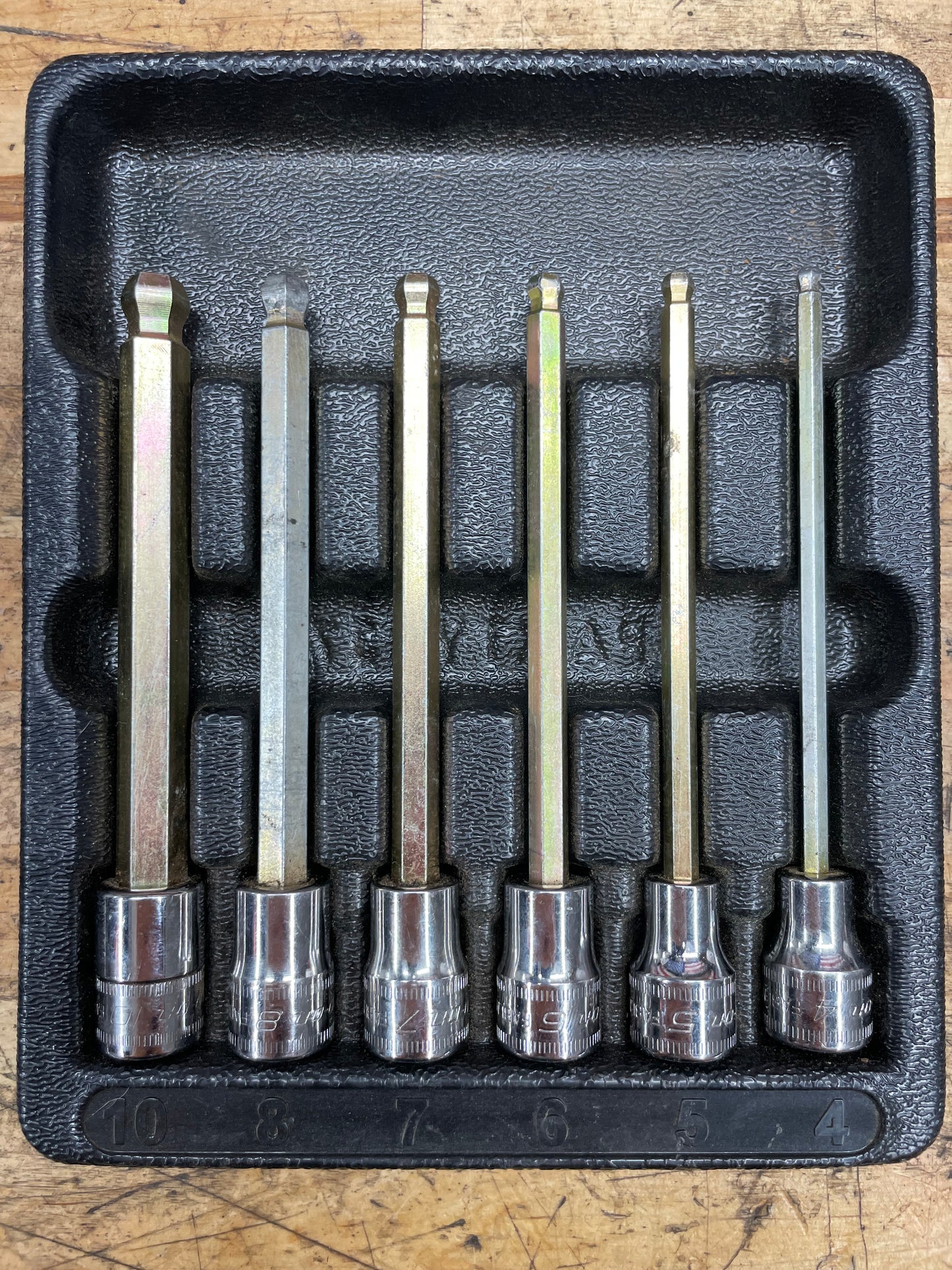 Snap On 3/8" Metric Ball End Hex Socket Tray 6pc Set USA 206EFABLM