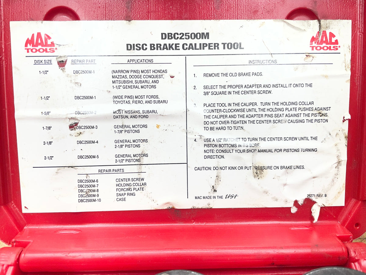 Mac Tools Disc Brake Caliper Compress Set USA DBC2500M
