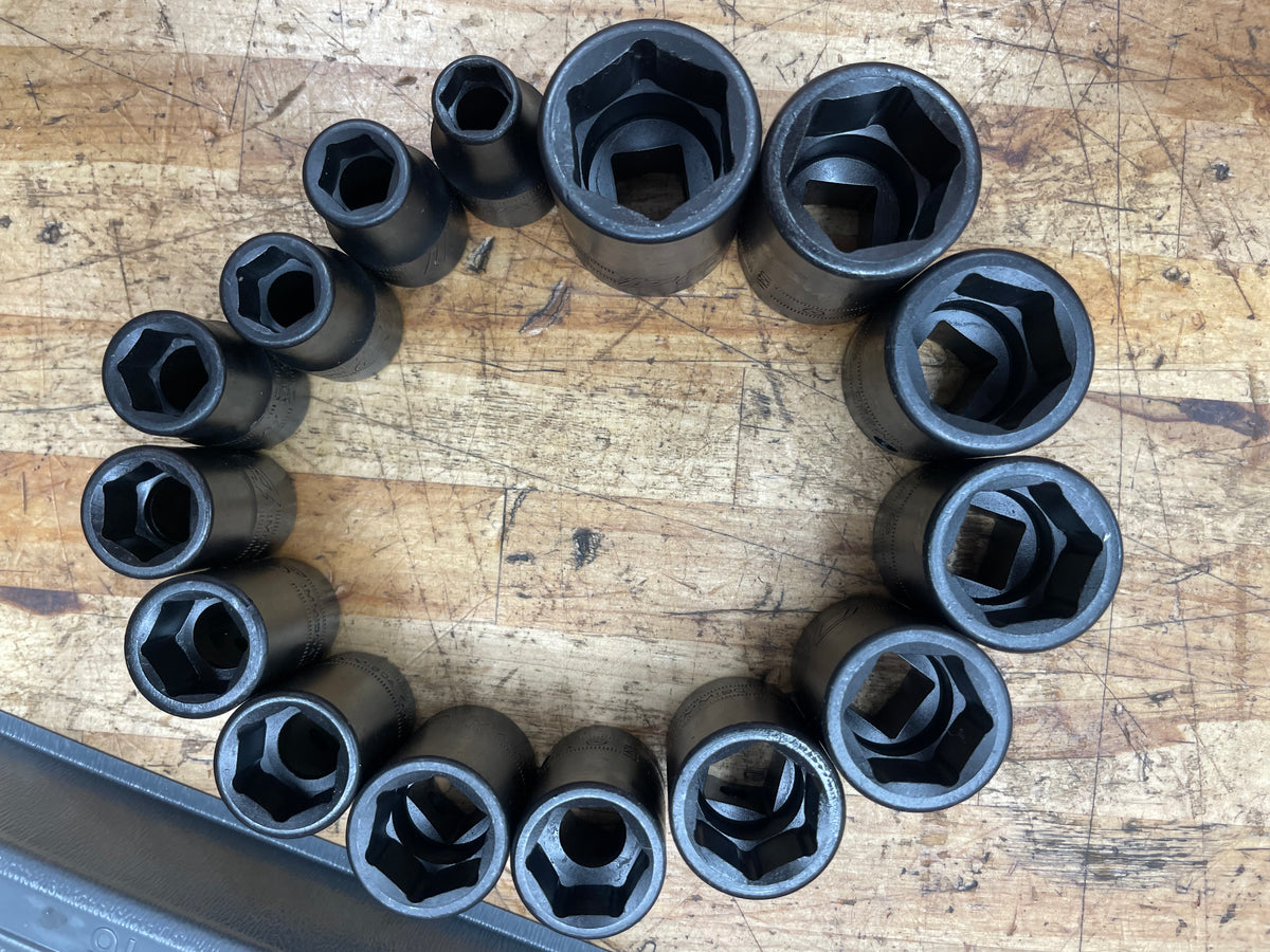 Snap On 1/2” Metric Impact Shallow Socket Set 15pc. 10-24mm LIKE NEW USA 315IMMYA
