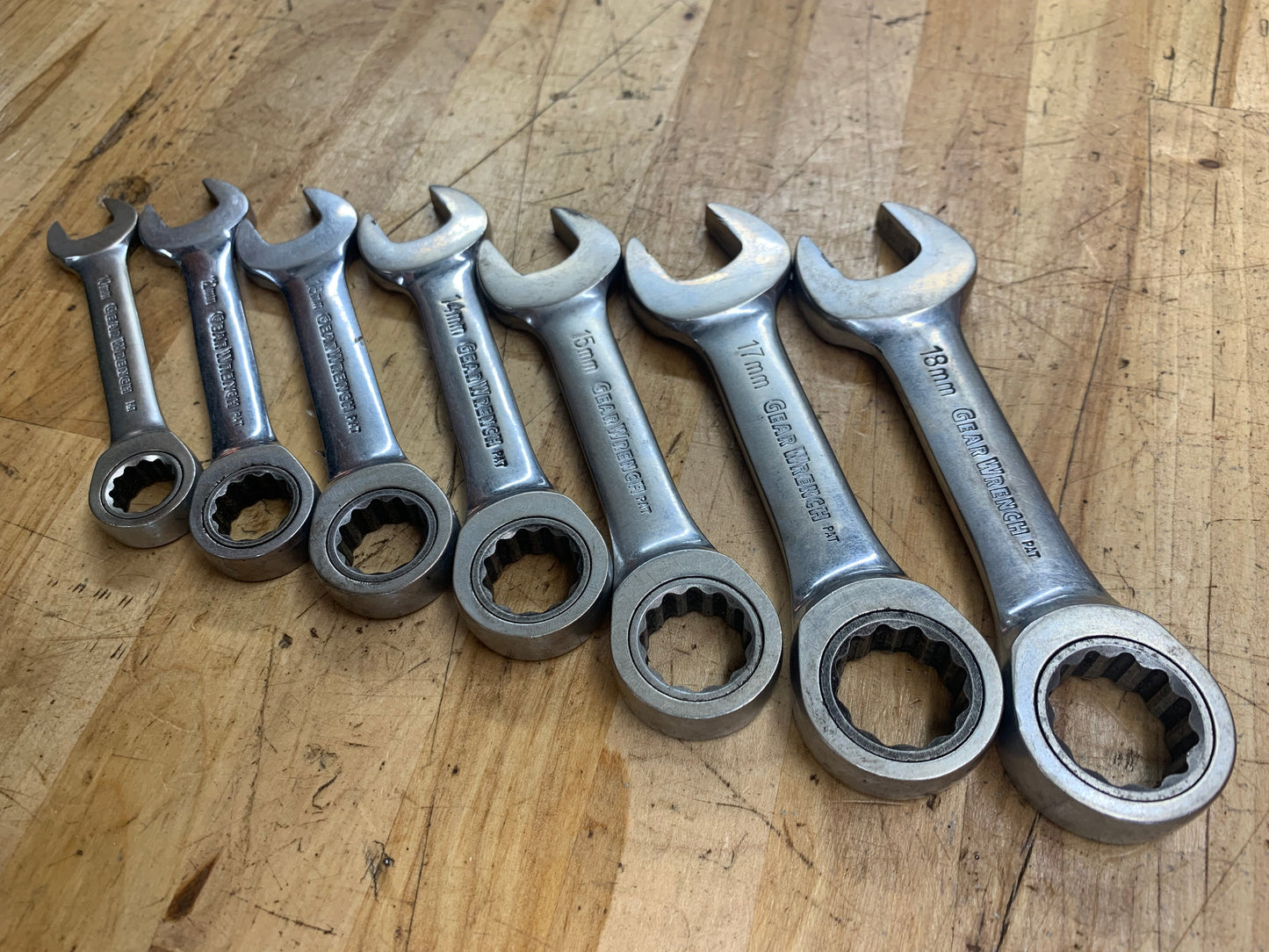 Gearwrench Metric Stubby Ratcheting Combo Wrench Set 7pc