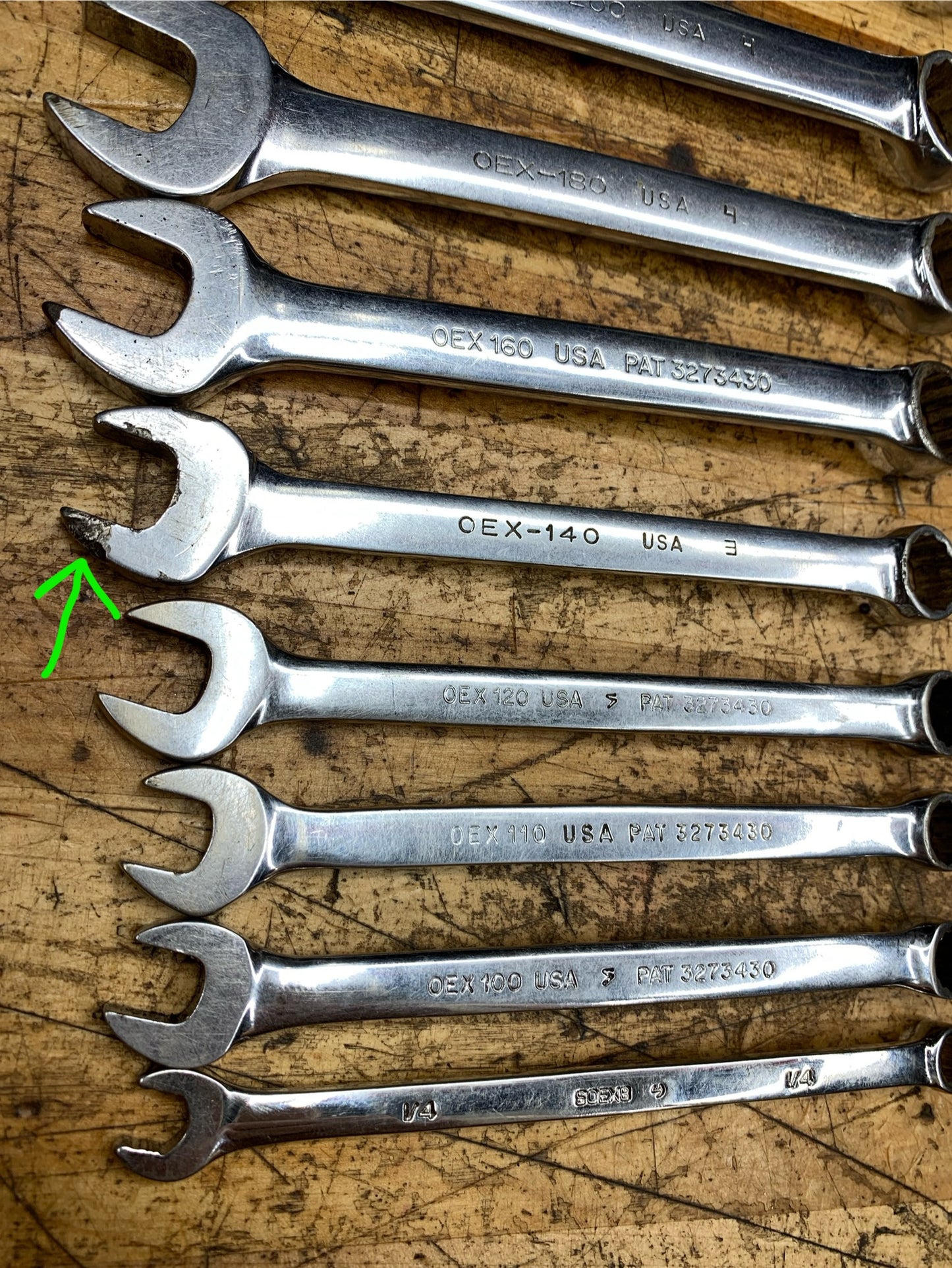 Snap On SAE Combo Short Pattern Wrench Set 10pc USA OEXS709B+1/4"