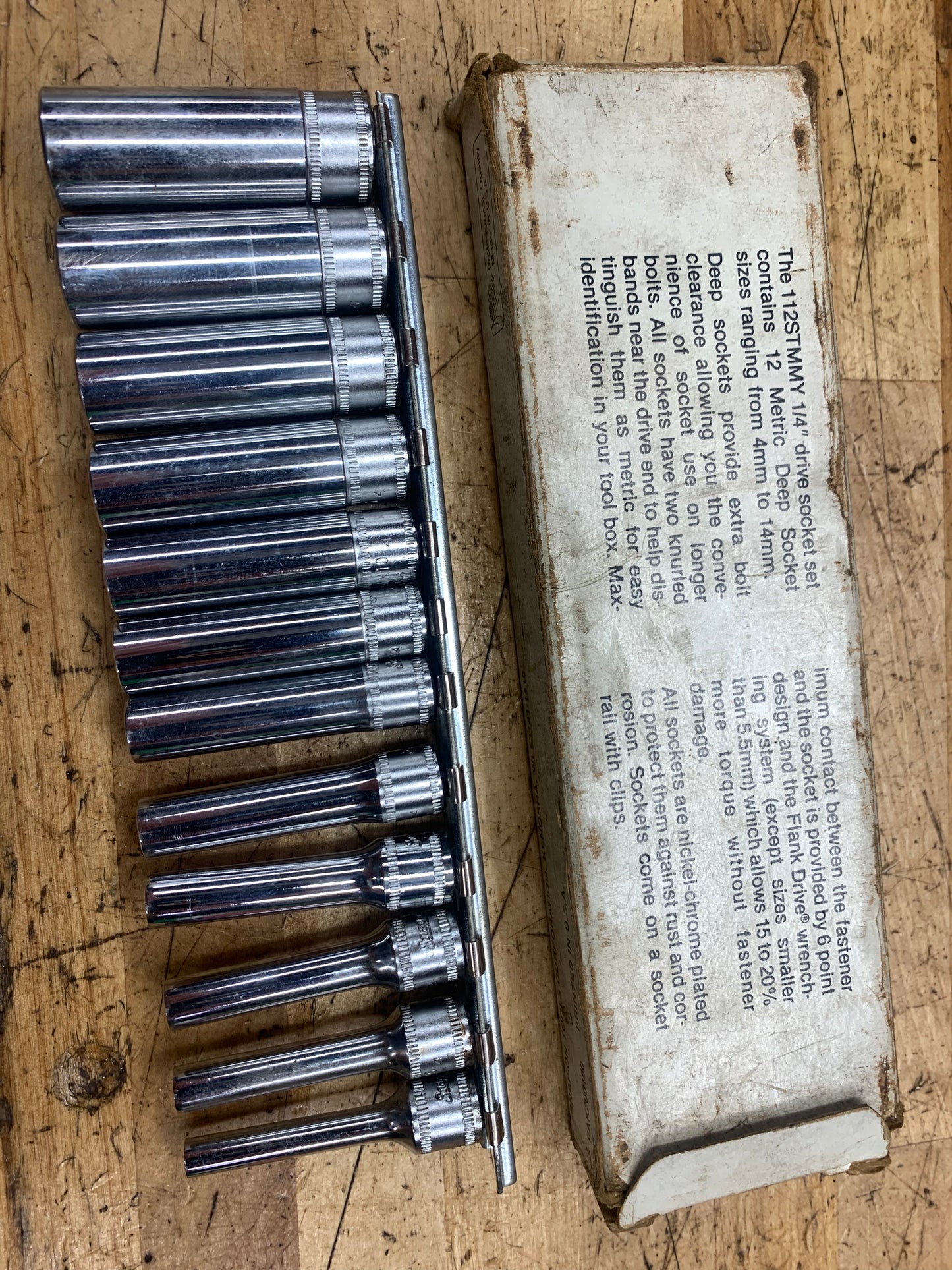 Snap On 1/4" Metric Vintage Deep Socket Set 12pc USA EXCELLENT CONDITION 112STMMY