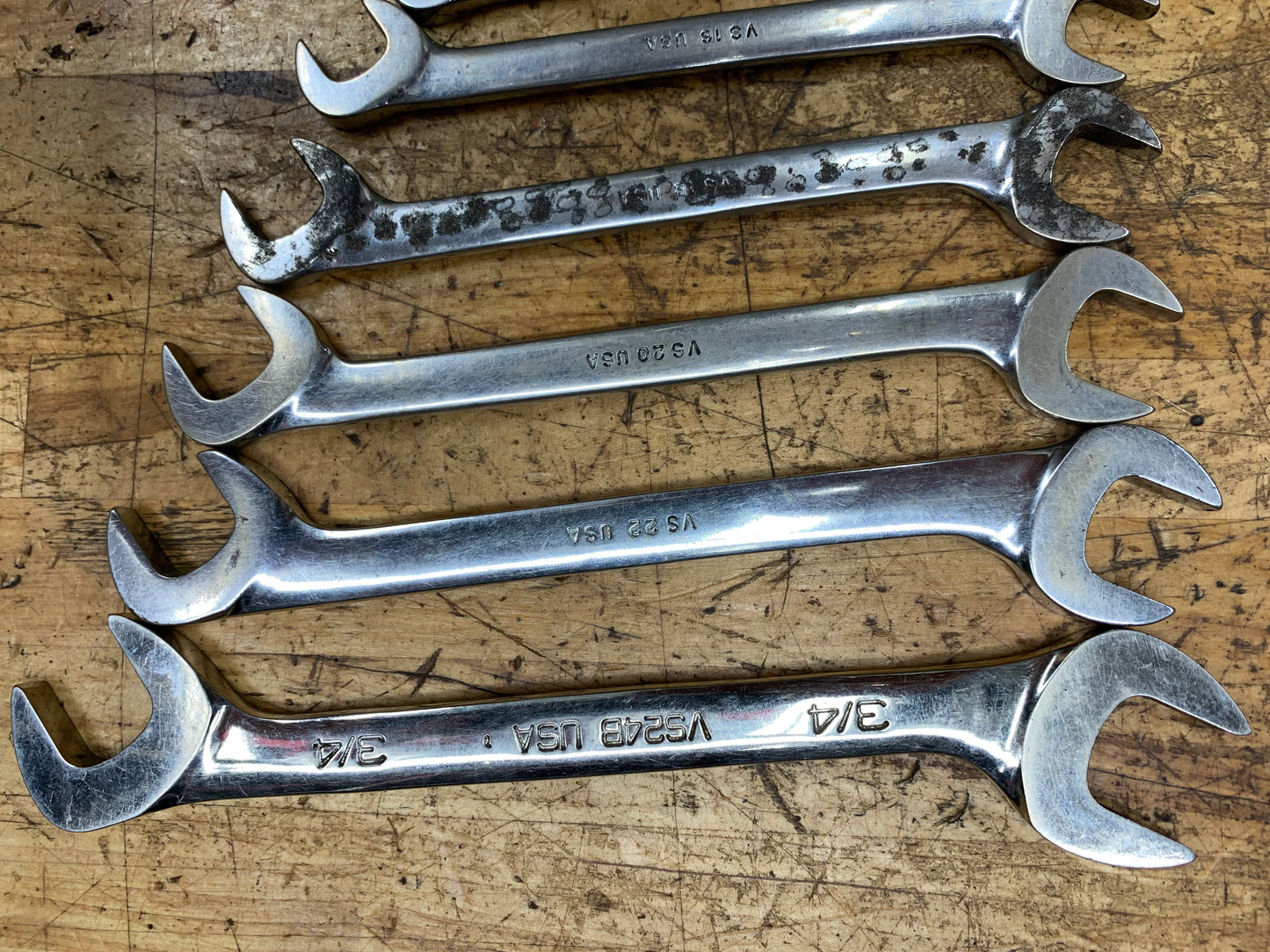 Snap On 7pc SAE Four Way Angle Open Wrench Set USA VS807B