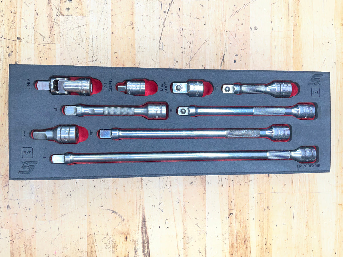 Snap On 3/8” Extension/Adapter Set 9pc Foam Tray USA 209AFXAFR