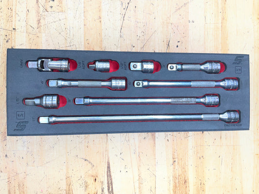 Snap On 3/8” Extension/Adapter Set 9pc Foam Tray USA 209AFXAFR