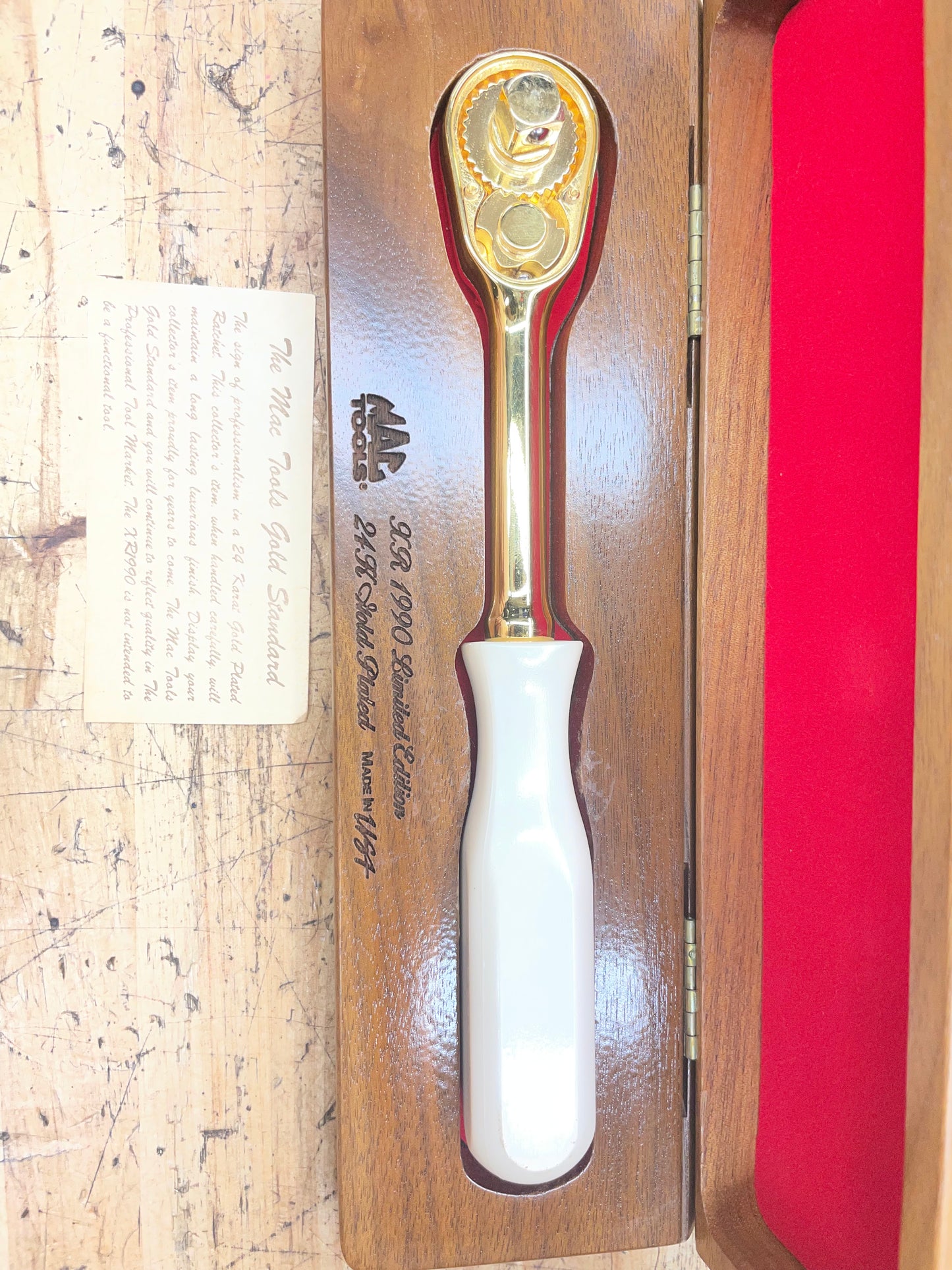 Mac Tools 1990 Limited Edition 24k Gold Plated Pearl Handled Ratchet USA XR1990