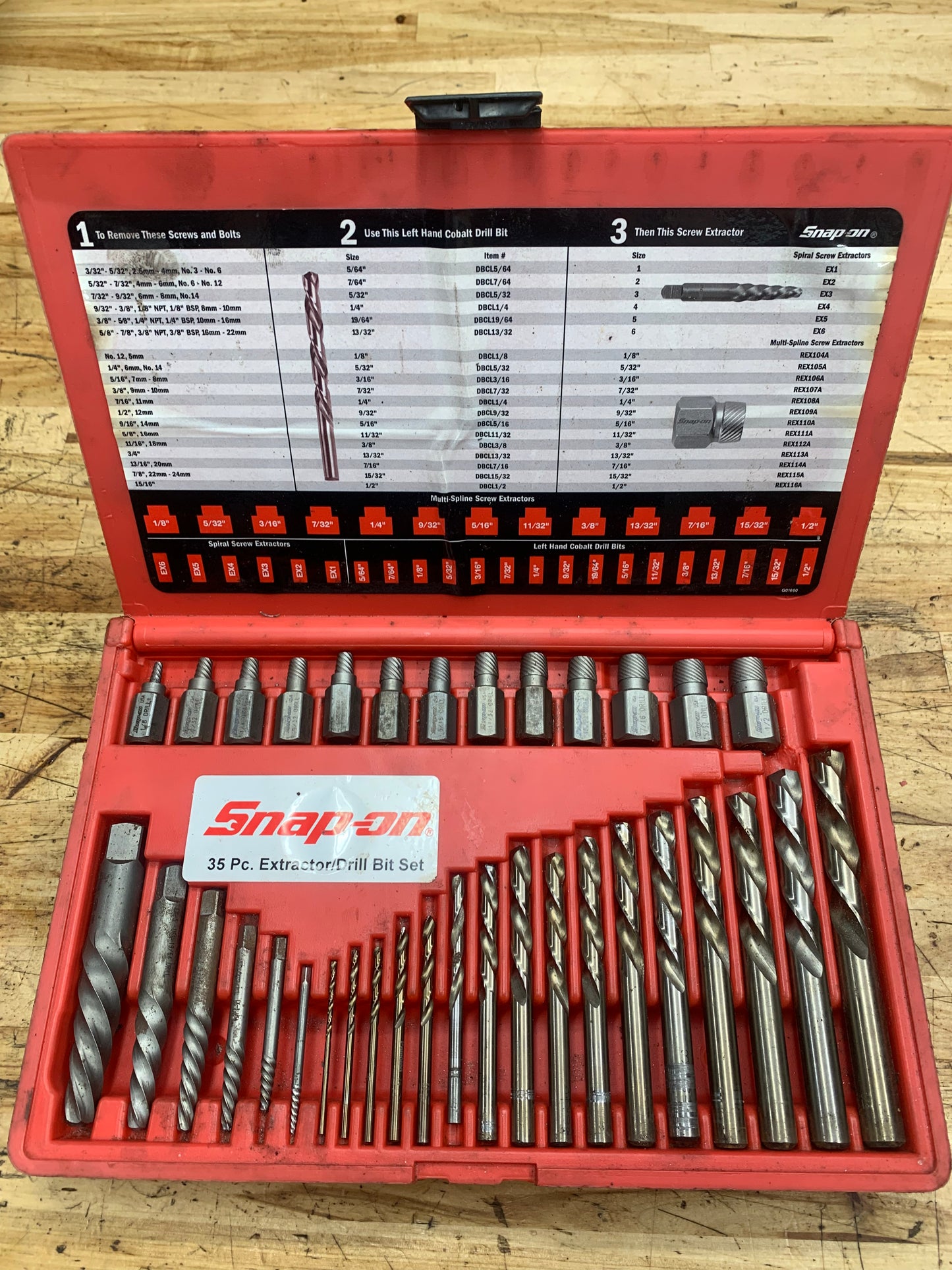 Snap On Master Screw Extractor / Cobalt Bit Set EXD35 USA