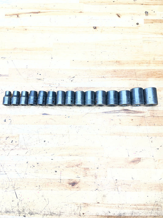 Snap On 1/2” Metric Impact Shallow Socket Set 15pc. 10-24mm USA 315IMMYA