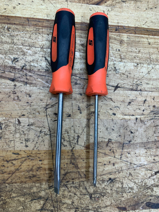 Snap On Mini Instinct Screwdriver Pair No.0 Phillips and 7/32" Flathead USA