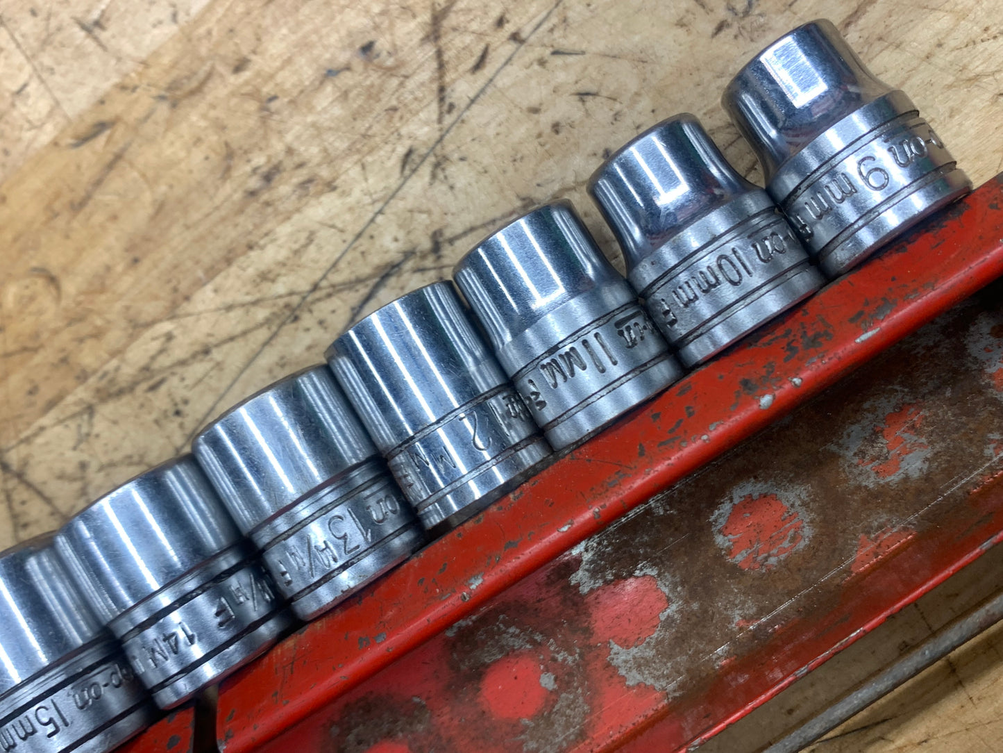 Snap On 3/8” Metric Vintage Shallow Socket Set 11pc 9-19mm 12pt USA KTA-230