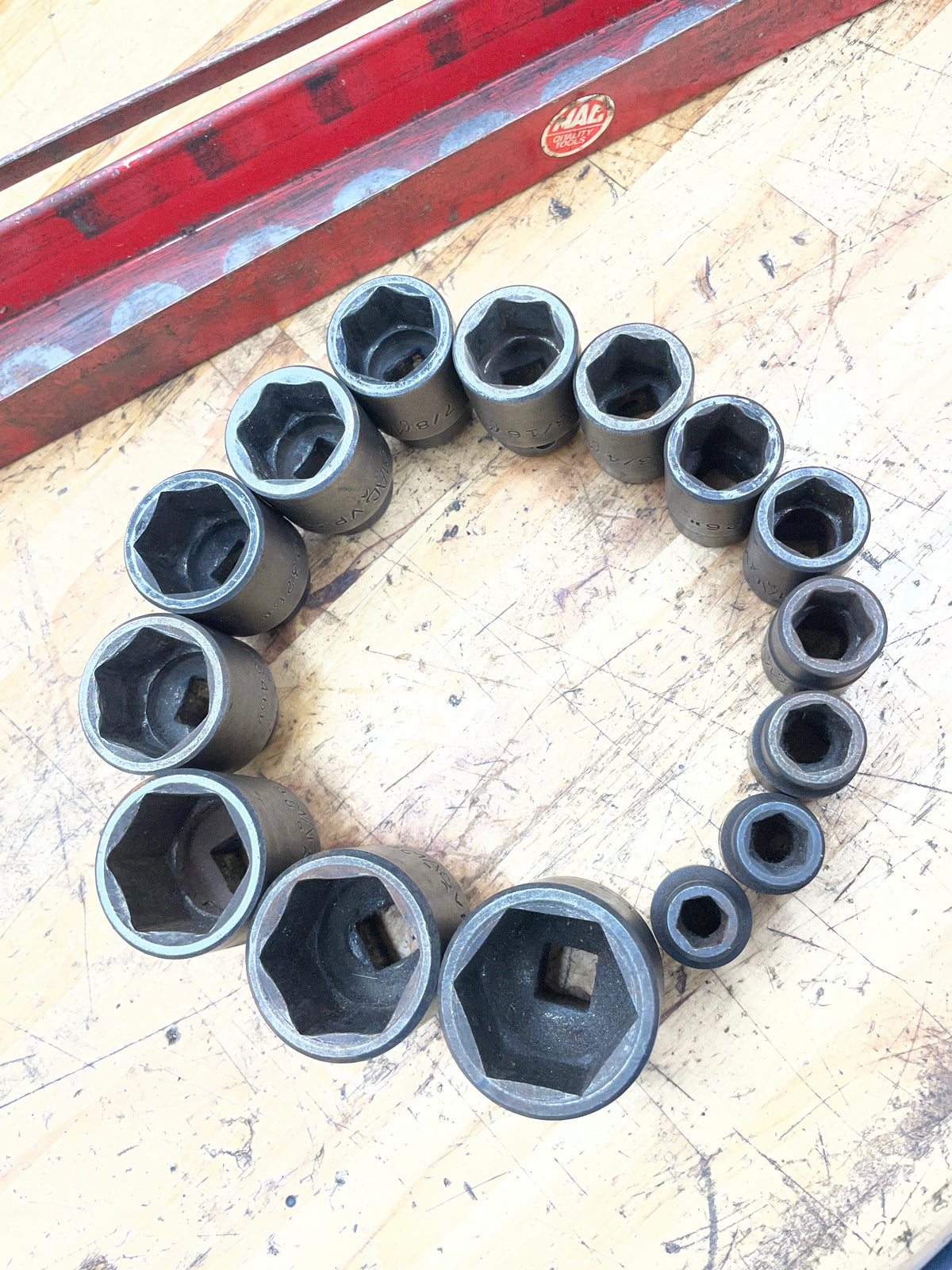 Mac Tools 1/2” SAE Impact Shallow Socket Set 15pc W/ Tray 3/8"- 1-1/4" USA SVP156BRPT