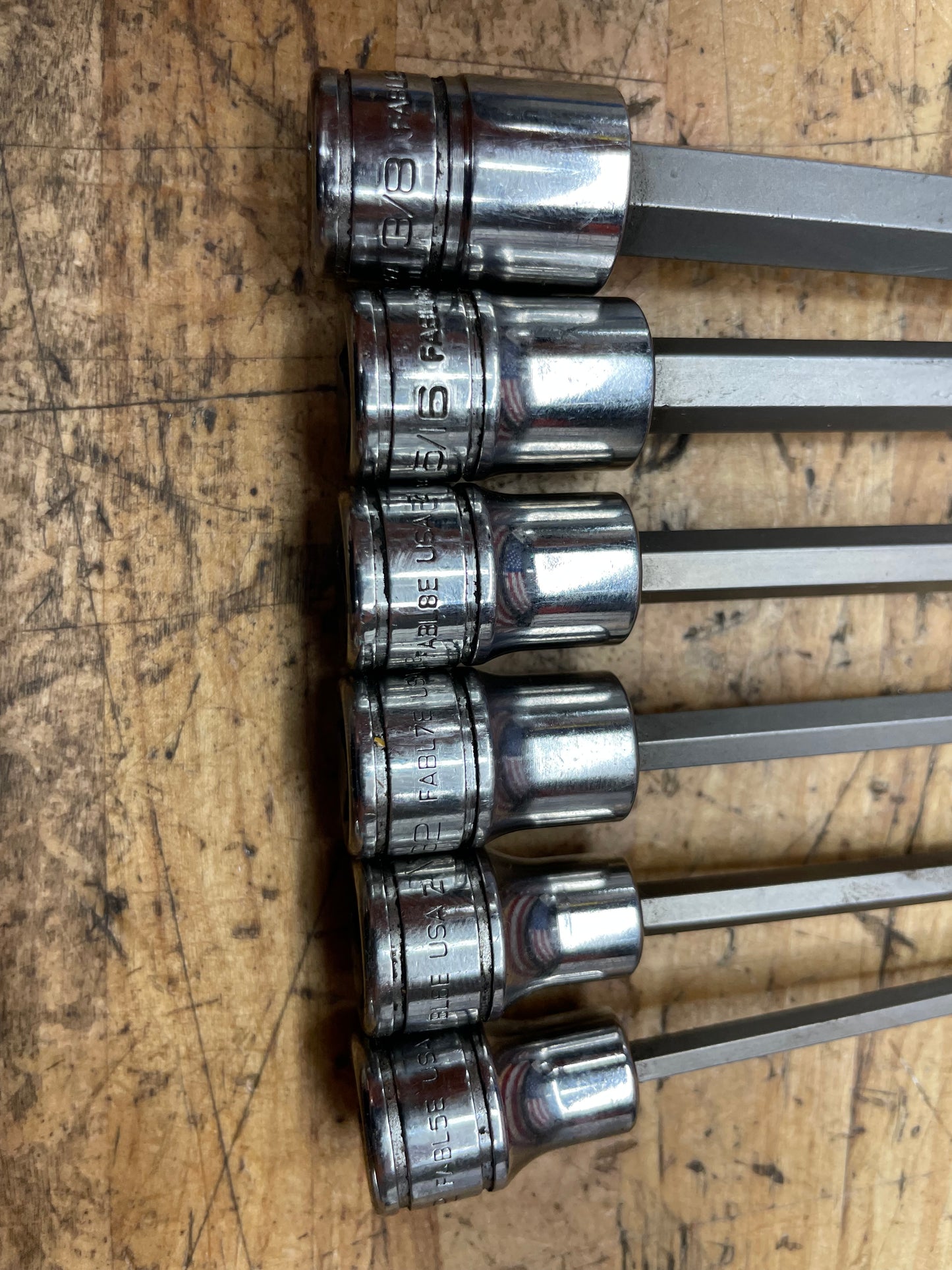 Snap On SAE Long Hex Ball End 3/8” Socket Set 6pc. USA 206EFABL
