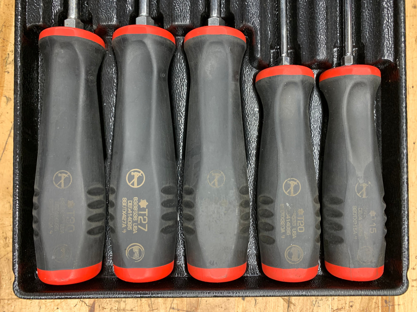 Snap On Soft Grip Vintage Torx Screwdriver Tray Set 5pc USA SGDTX50