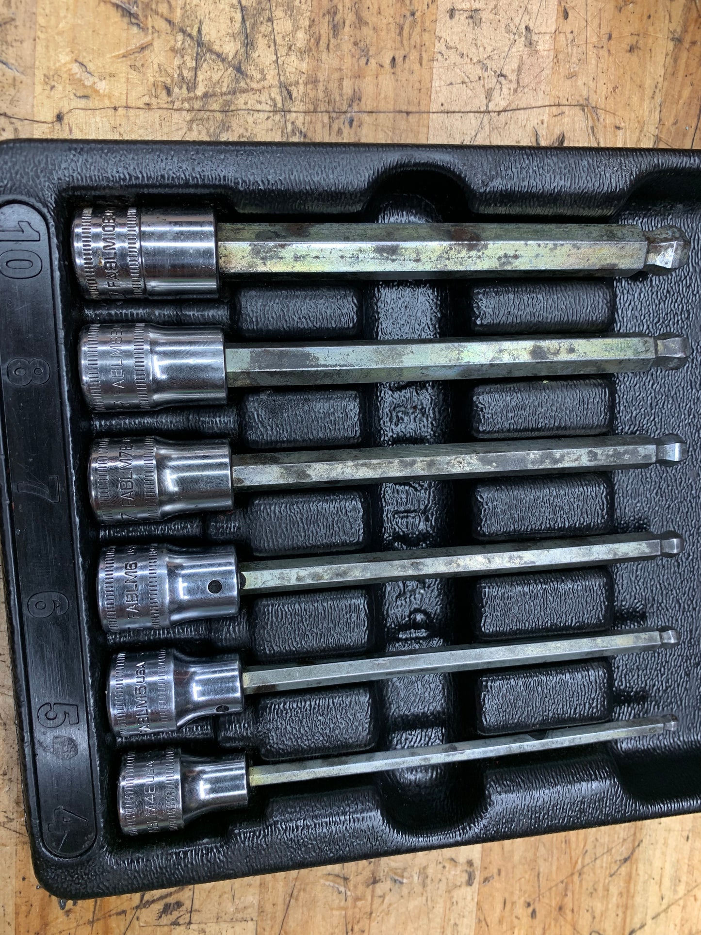Snap On 3/8" Metric Ball End Hex Socket Tray 6pc Set USA 206EFABLM