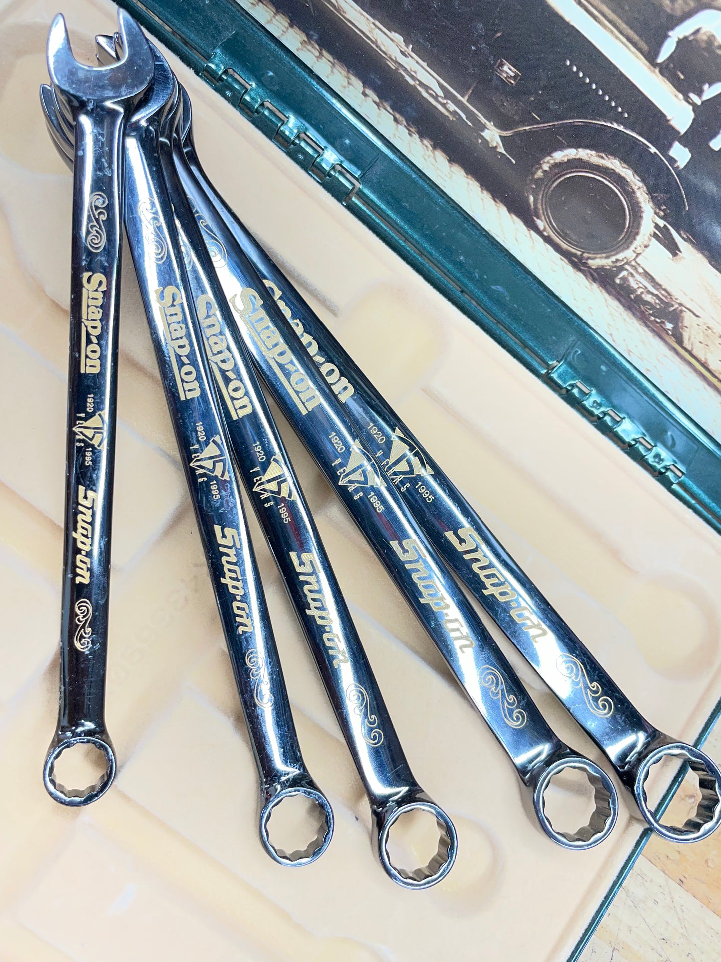 Snap On 75th Anniversary Edition 1995 24K Gold Engraved SAE Wrench Set 5pc USA KRA285