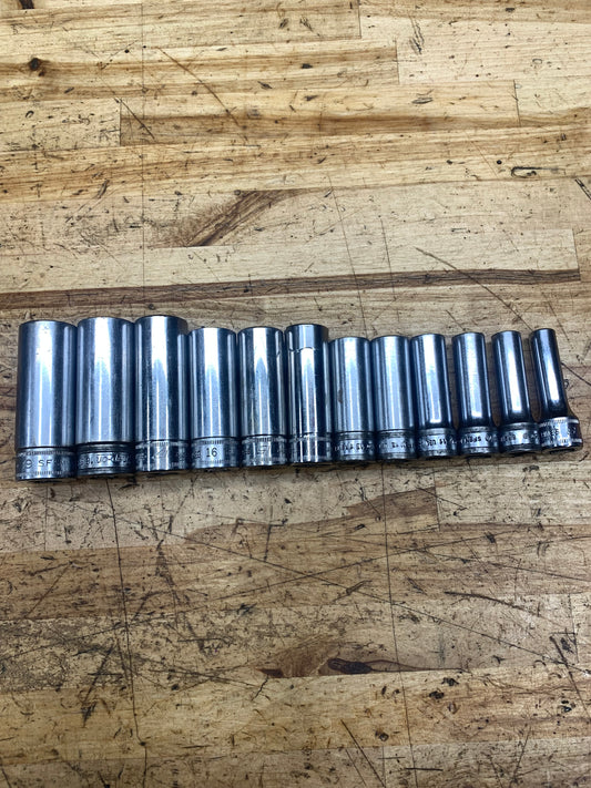 Snap On 3/8” Metric 12pc Deep Socket Set USA 212SFSMY