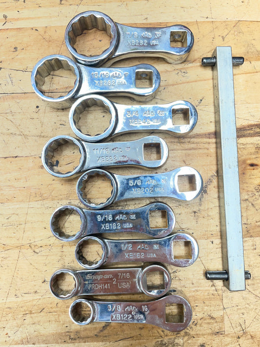 Mac Tools 3/8” SAE Torque Adapter Crowsfoot Set 9pc 3/8”-7/8” USA  SXB92H