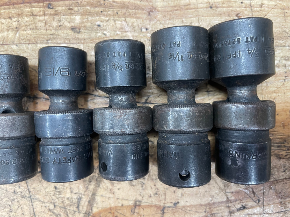 Snap On 3/8” SAE Impact Swivel Universal Impact Socket Set 3/8”-3/4” USA 207IPF