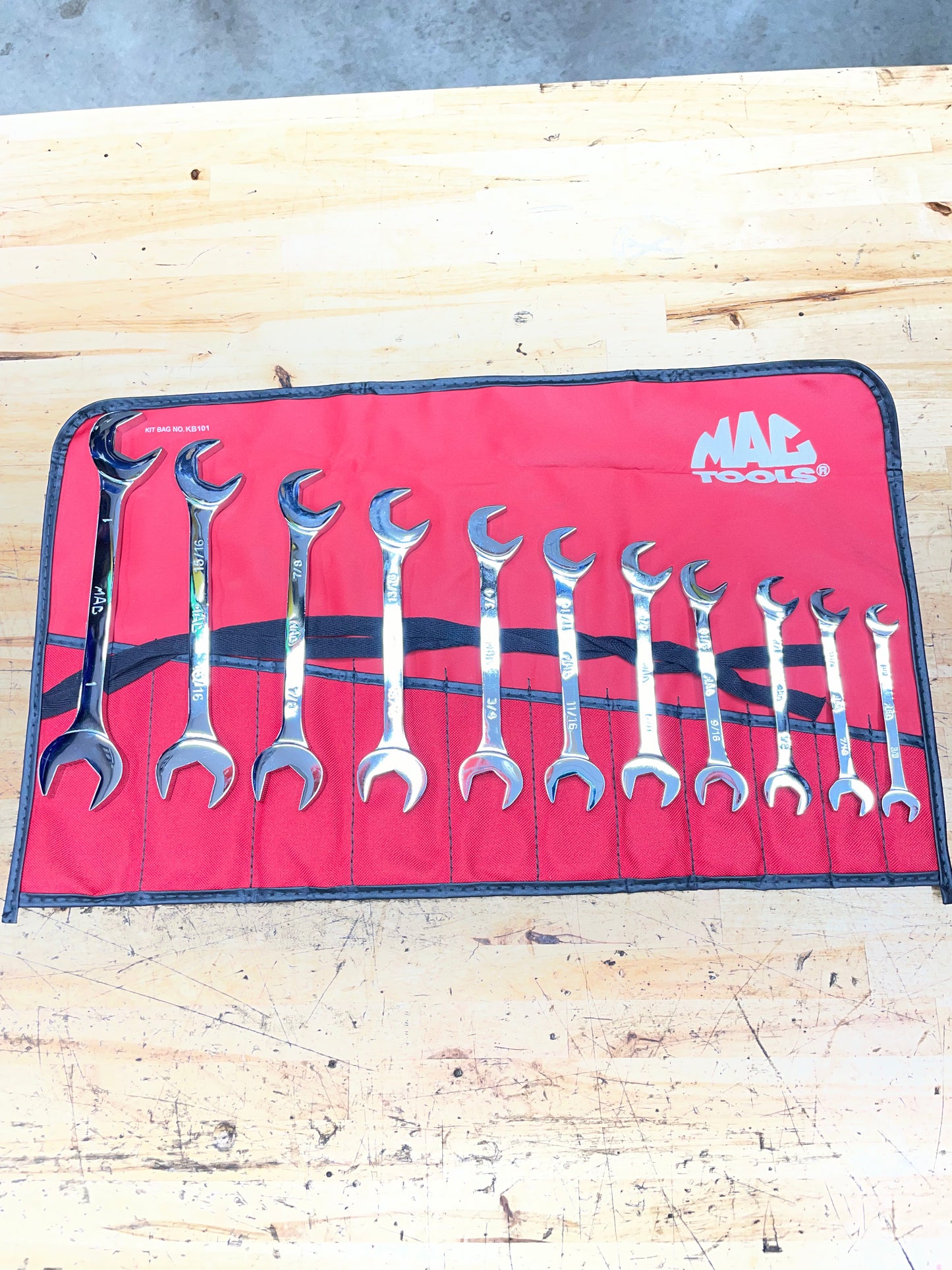 Mac Tools SAE Four Way Angle Open Wrench Set 11pc. 3/8”-1” LIKE NEW USA SDA11K