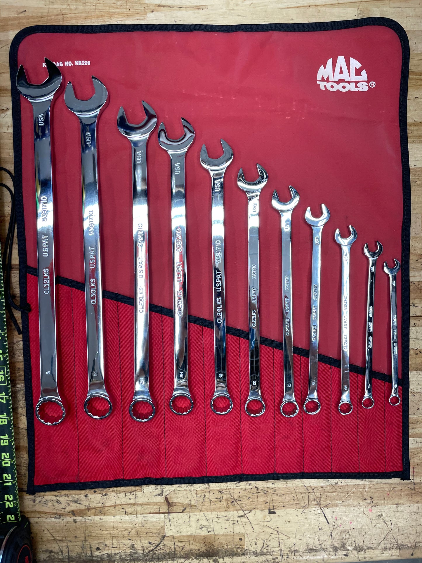 Mac Tools SAE Long Pattern Combo Wrench Set 11pc 3/8”-1” USA LIKE NEW SCL11LKS