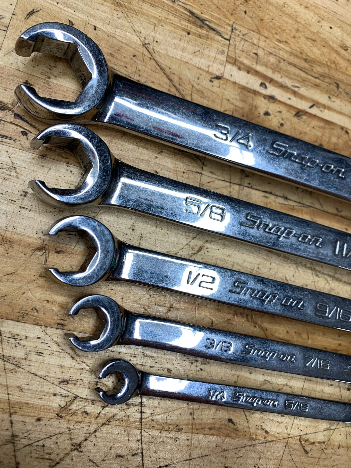 Snap On SAE Flare Wrench Set 5pc USA 1/4"-13/16" RXFS605B