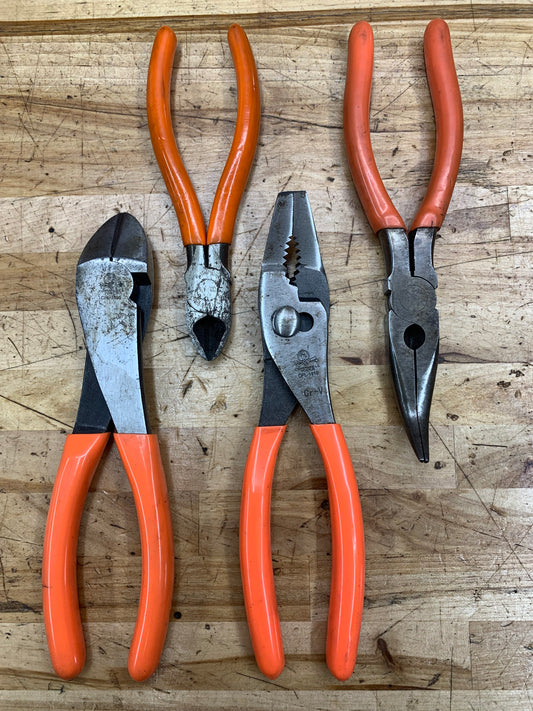 Cornwell Plier Set 4pc Bent Needle Nose, Bent Slip Joint, Side Cutter
