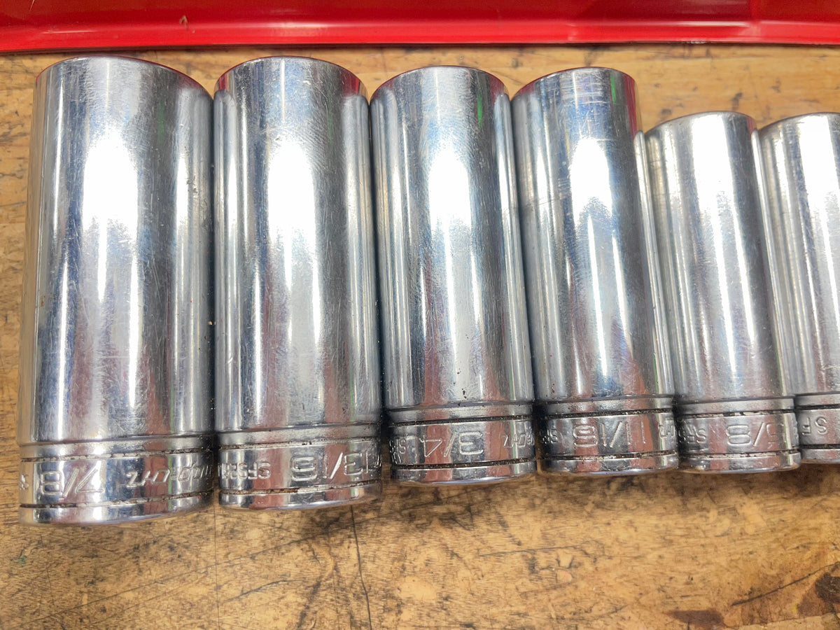 Snap On 3/8” SAE Deep Socket Set 11pc 1/4"-7/8" USA 211SFSY