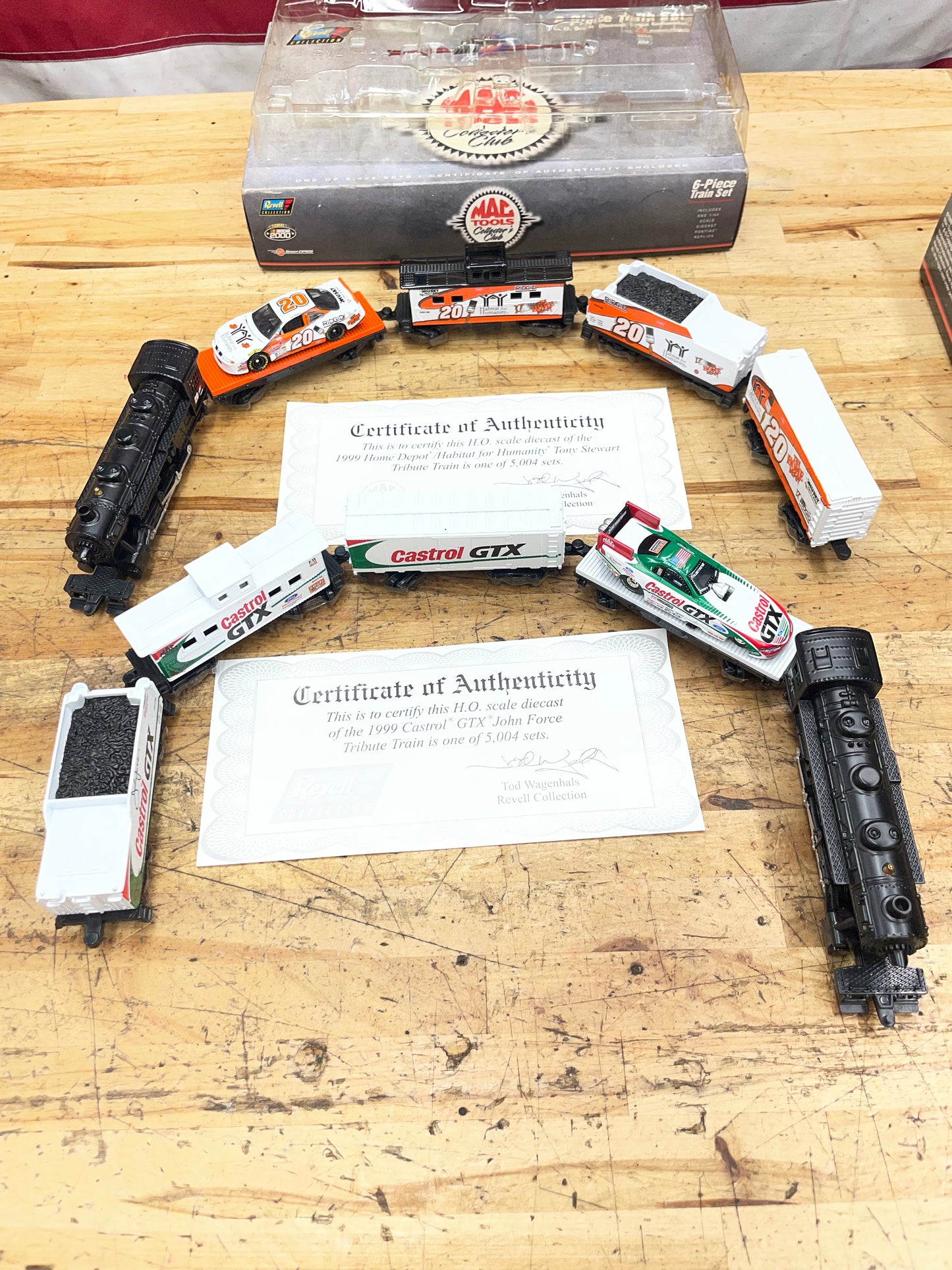 Mac Tools Vintage 1999 Collectors Club John Force & Tony Stewart Die Cast Tribute Train SET Revel