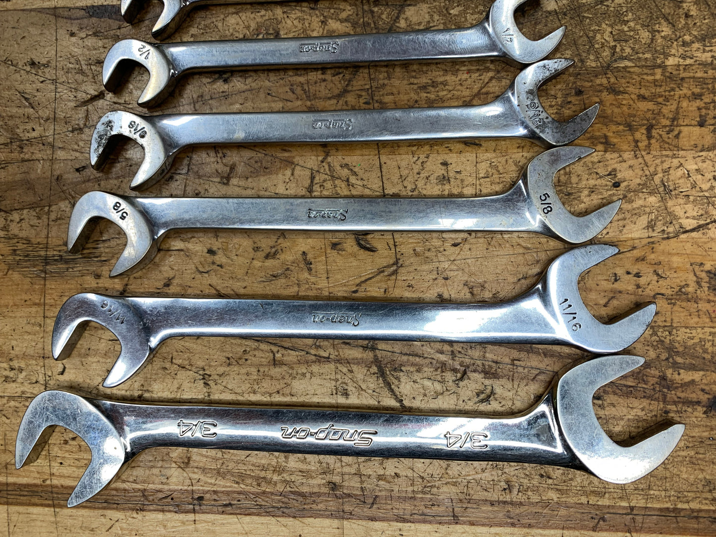 Snap On 7pc SAE Four Way Angle Open Wrench Set USA VS807B
