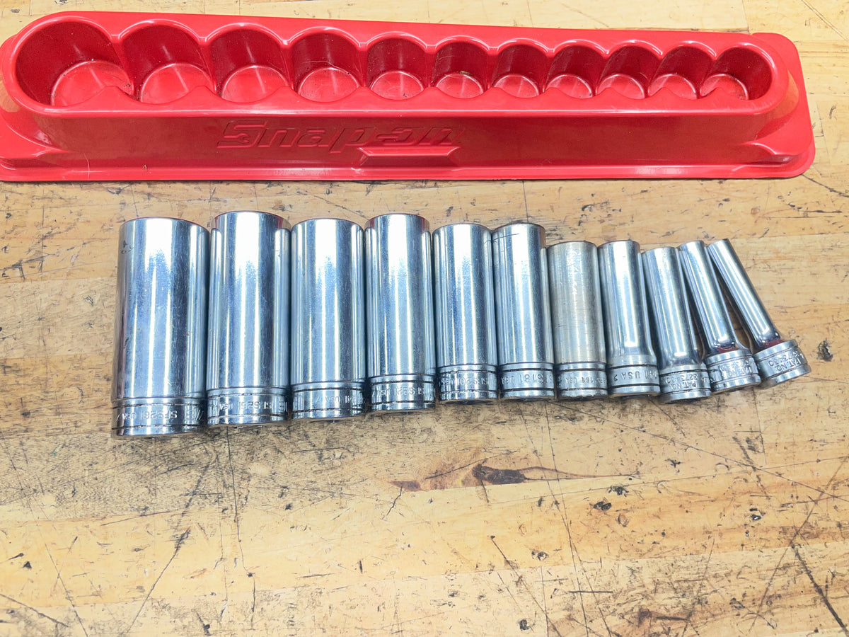 Snap On 3/8” SAE Deep Socket Set 11pc 1/4"-7/8" USA 211SFSY