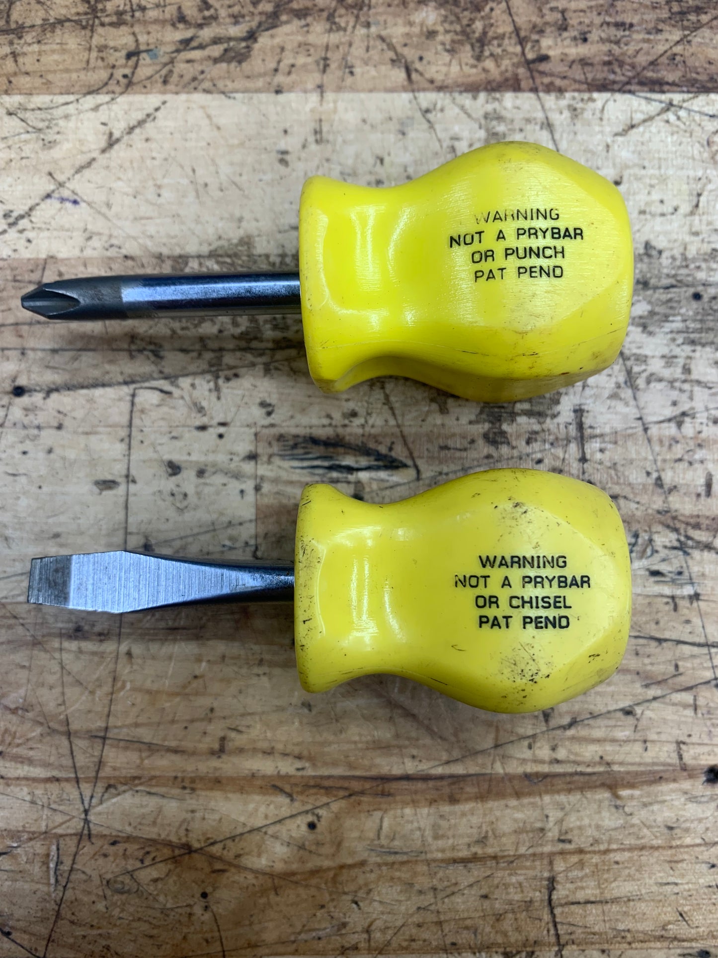 Snap On Yellow Stubby Screwdriver Set No.2 Phillips & Flathead Hard Handle USA