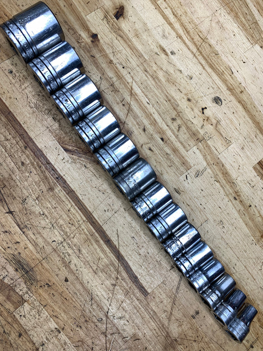 Snap On 1/2” SAE Shallow Socket Set 14pc USA 3/8"- 1-1/4"