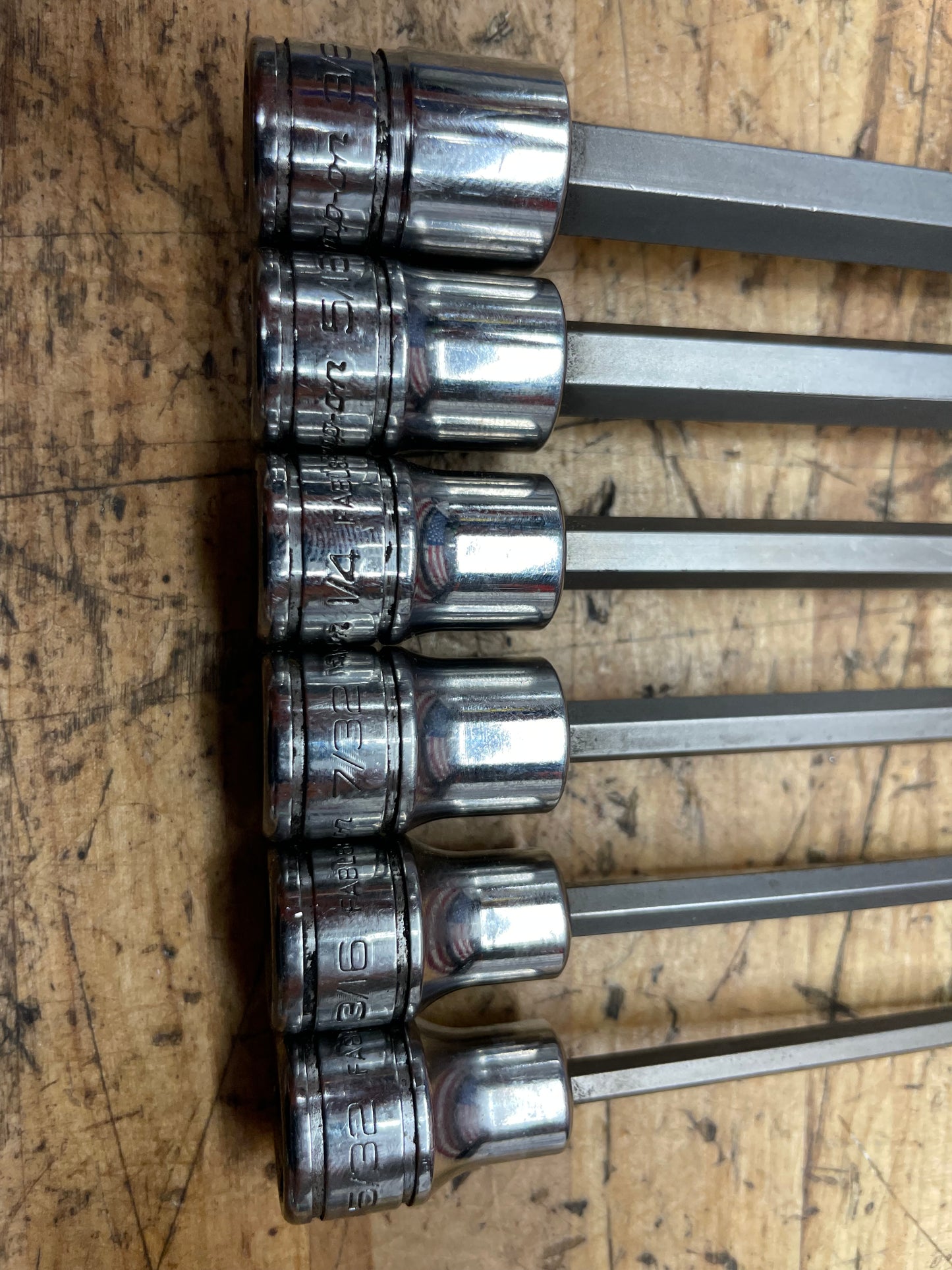 Snap On SAE Long Hex Ball End 3/8” Socket Set 6pc. USA 206EFABL
