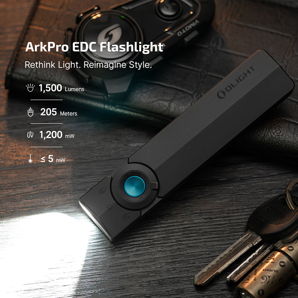 Olight ArkPro EDC Flashlight 1500 Lumens UV Laser Flat Unibody  Matte Black BRAND NEW