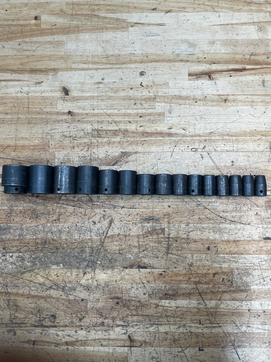 Snap On 1/2” SAE Impact Shallow Socket Set 15pc 3/8”-1-5/16” USA