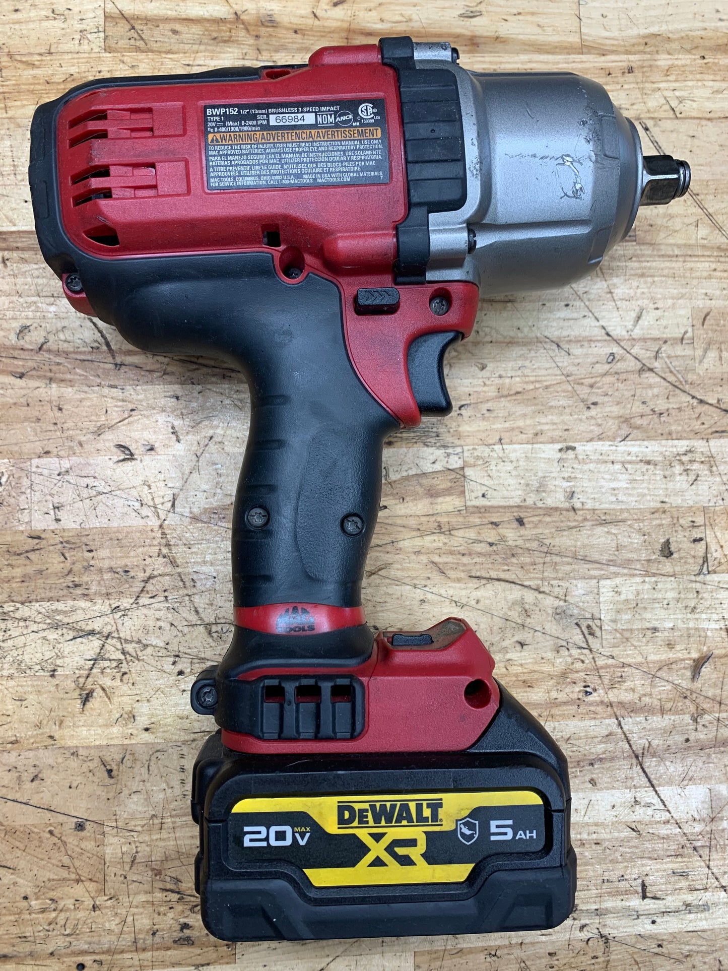 Mac Tools 1/2” Brushless Impact 20v WITH BATTERY BWP152