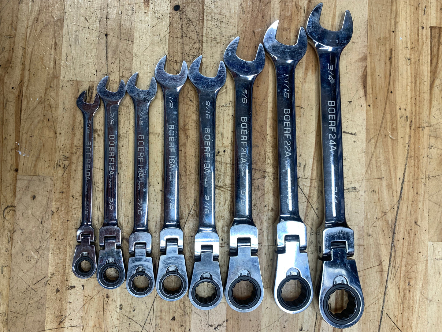 Blue Point SAE Flex Head Ratcheting Combo Wrench Set 8pc. USA BOERF708A
