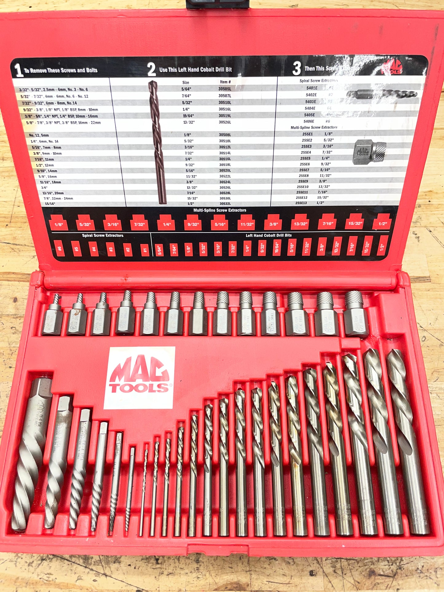 Mac Tools 35pc. Broken Bolt Extractor Set With Left Hand Cobalt Bits 35LHDES