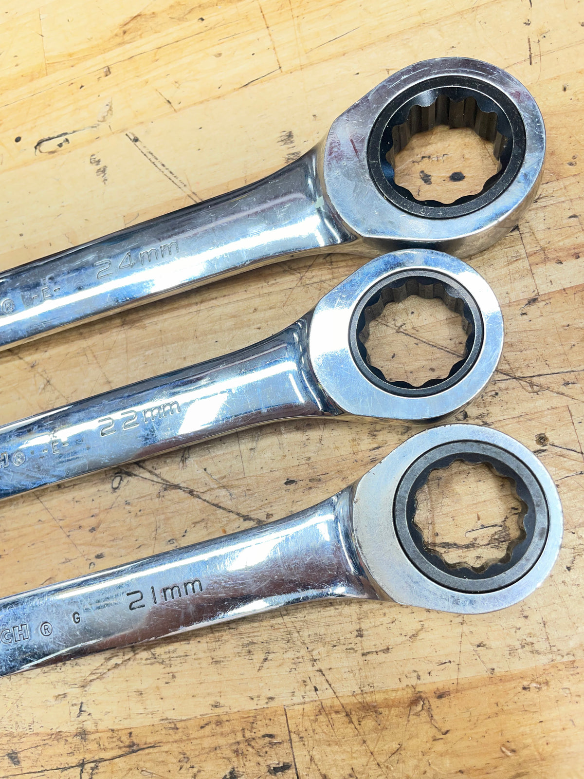 Gearwrench Metric Large Size Ratcheting Combo Wrench Set 21,22,24mm