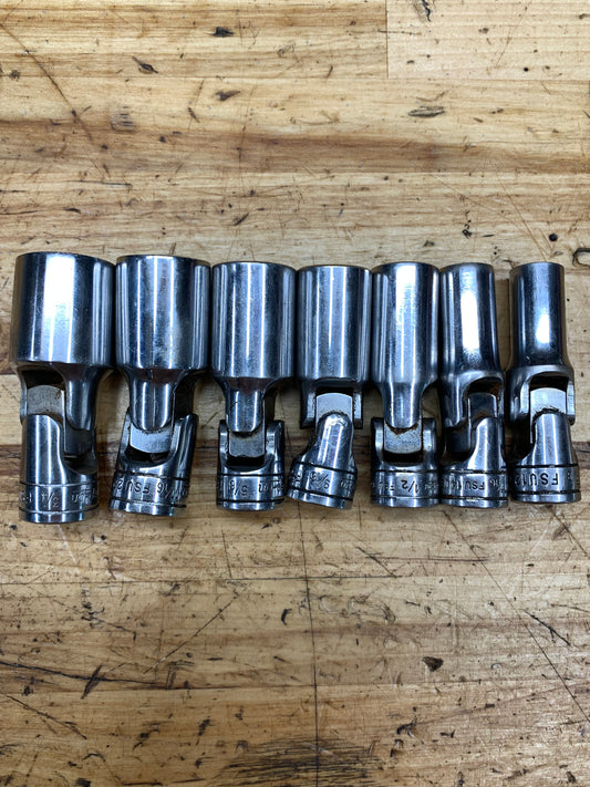Snap On SAE 3/8” Swivel Universal Socket Set 7pc USA 207FSU