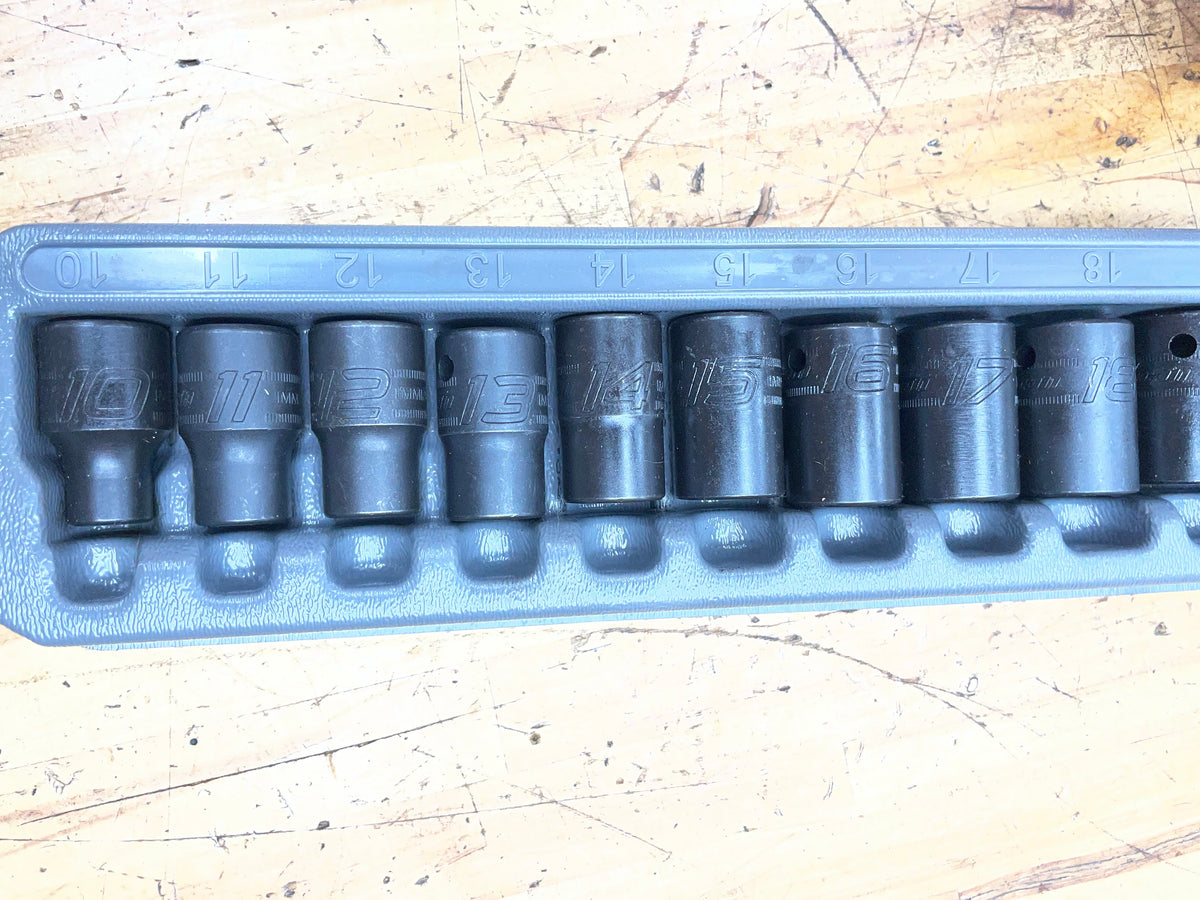 Snap On 1/2” Metric Impact Shallow Socket Set 15pc. 10-24mm LIKE NEW USA 315IMMYA