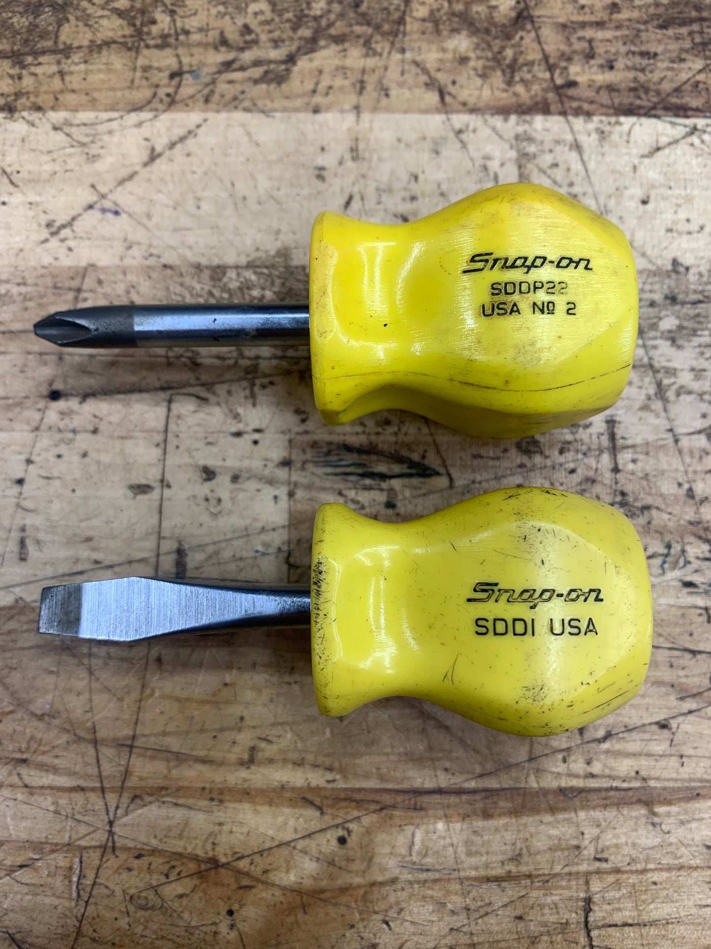 Snap On Yellow Stubby Screwdriver Set No.2 Phillips & Flathead Hard Handle USA