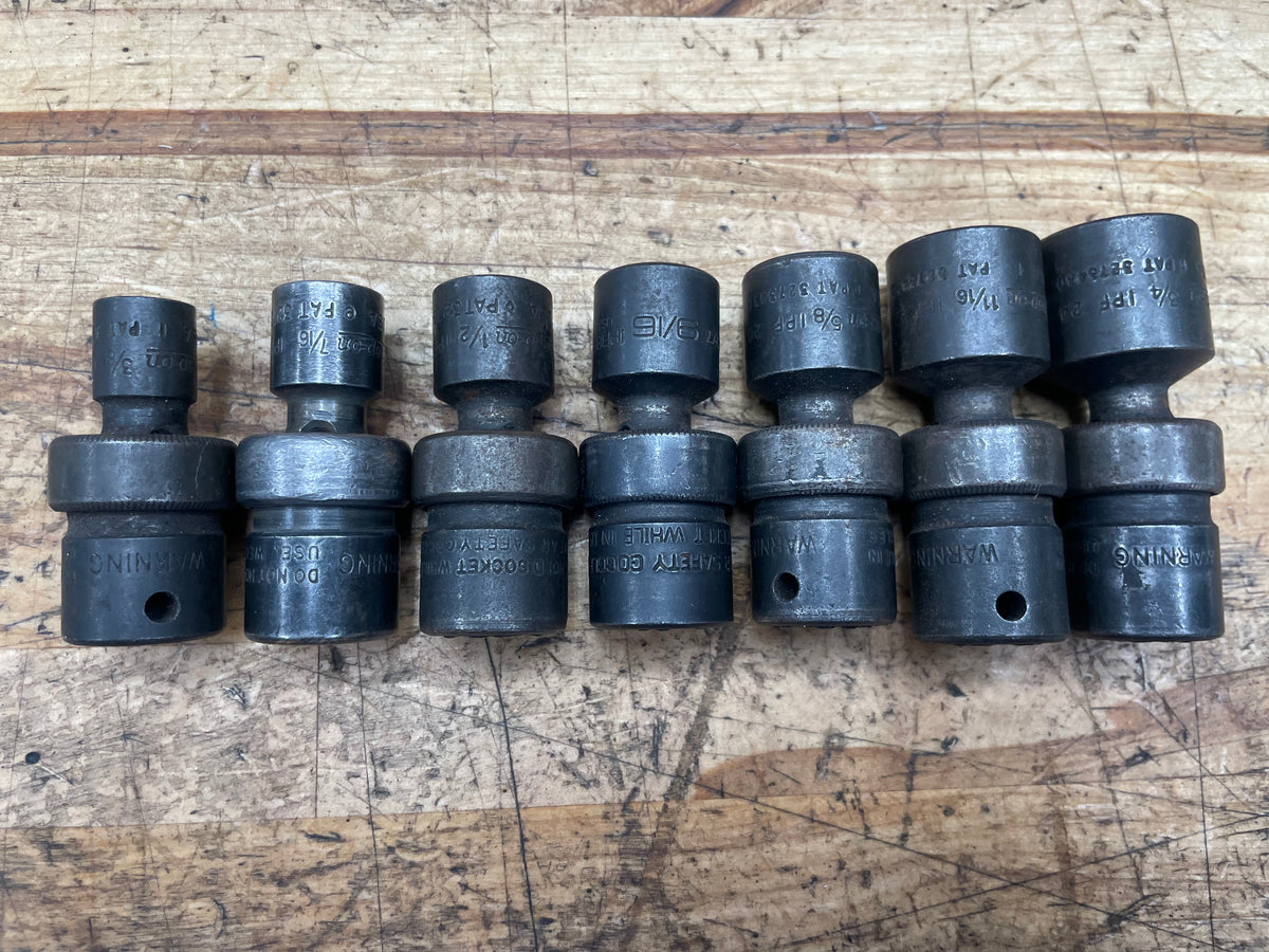 Snap On 3/8” SAE Impact Swivel Universal Impact Socket Set 3/8”-3/4” USA 207IPF