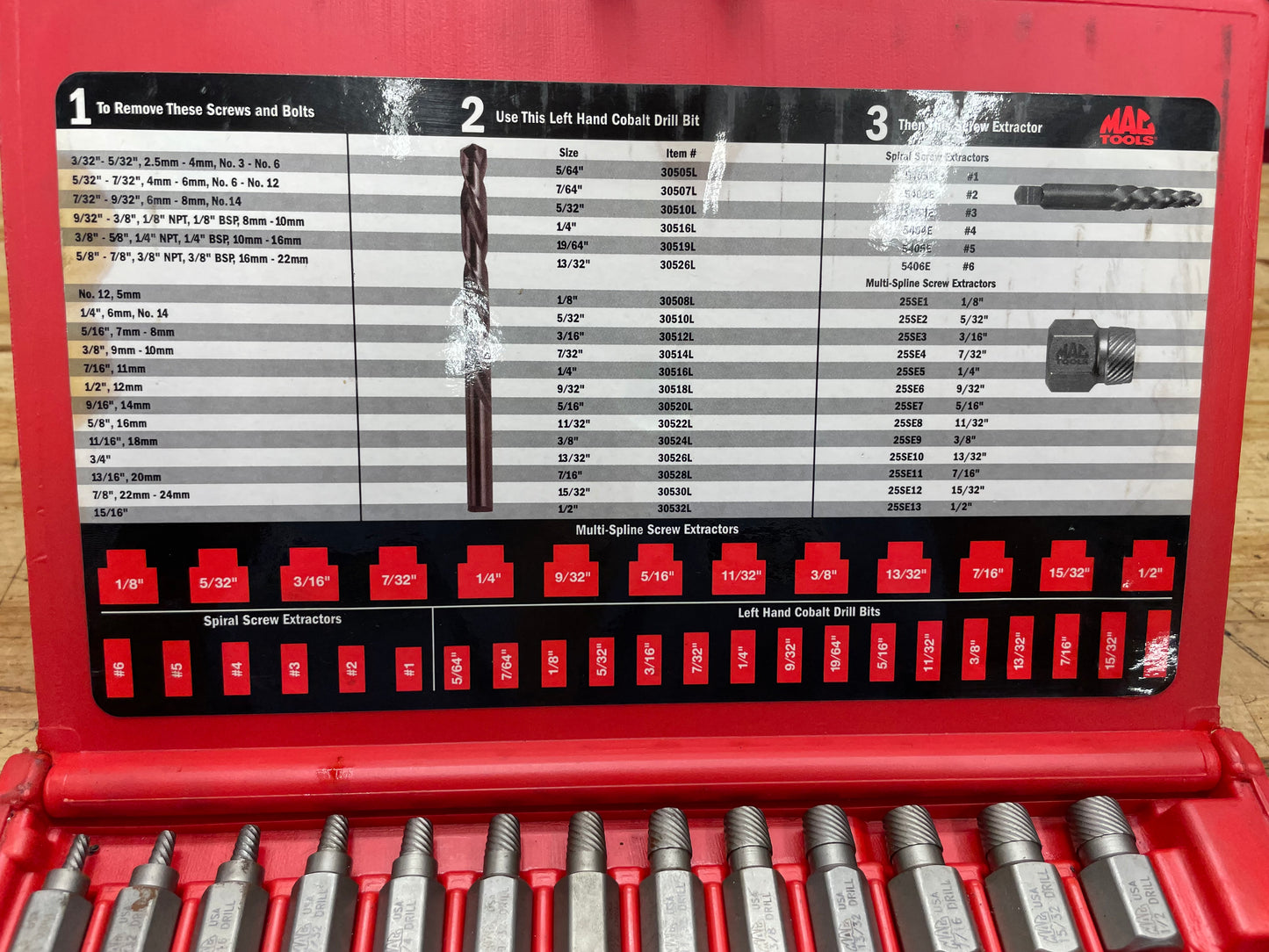 Mac Tools 35pc. Broken Bolt Extractor Set With Left Hand Cobalt Bits 35LHDES