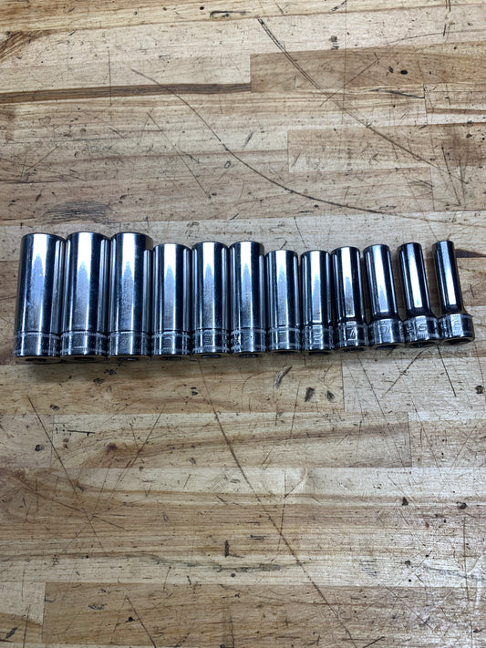 Snap On 3/8” Metric 12pc Deep Socket Set 8-19mm USA 212SFSMY