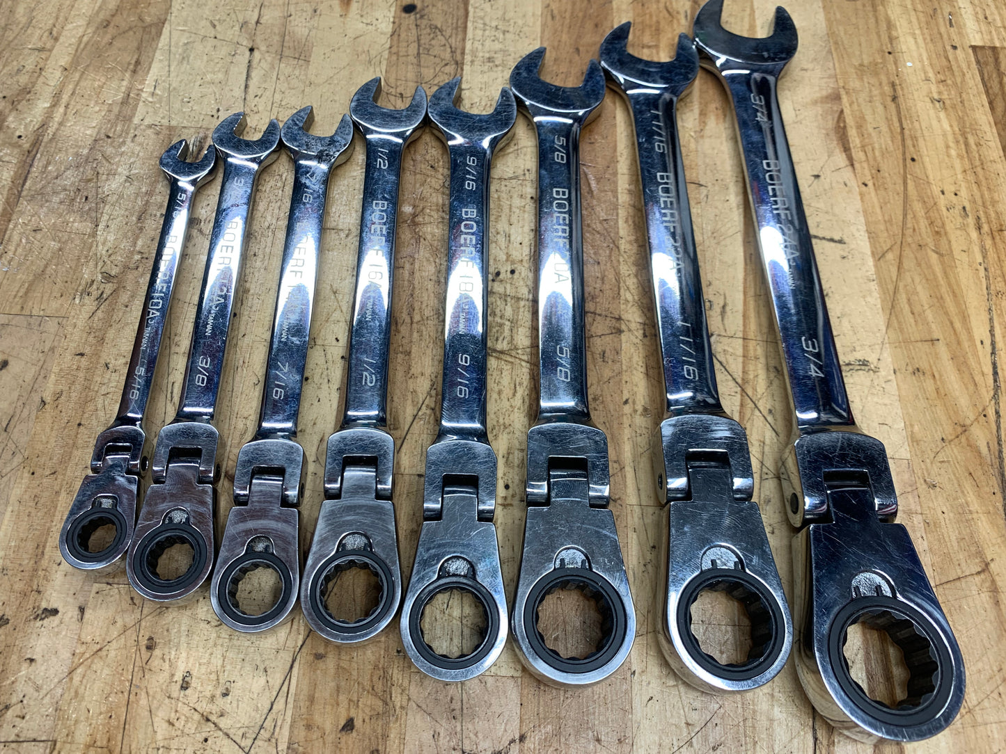 Blue Point SAE Flex Head Ratcheting Combo Wrench Set 8pc. USA BOERF708A