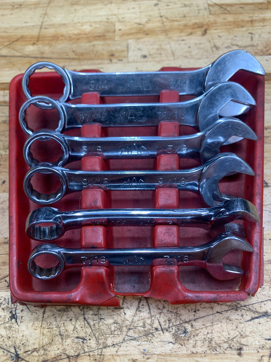 Mac Tools* SAE Stubby Combo Wrench Set 6pc USA