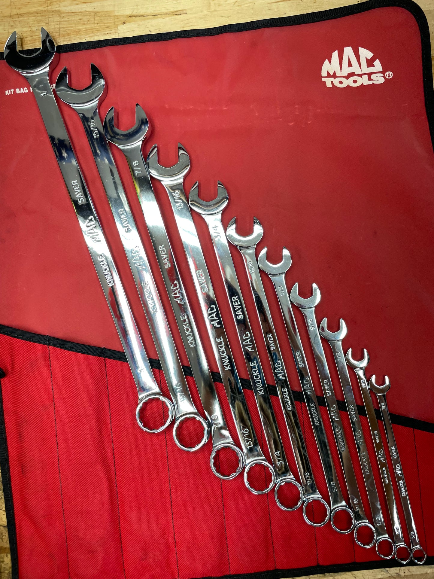 Mac Tools SAE Long Pattern Combo Wrench Set 11pc 3/8”-1” USA LIKE NEW SCL11LKS